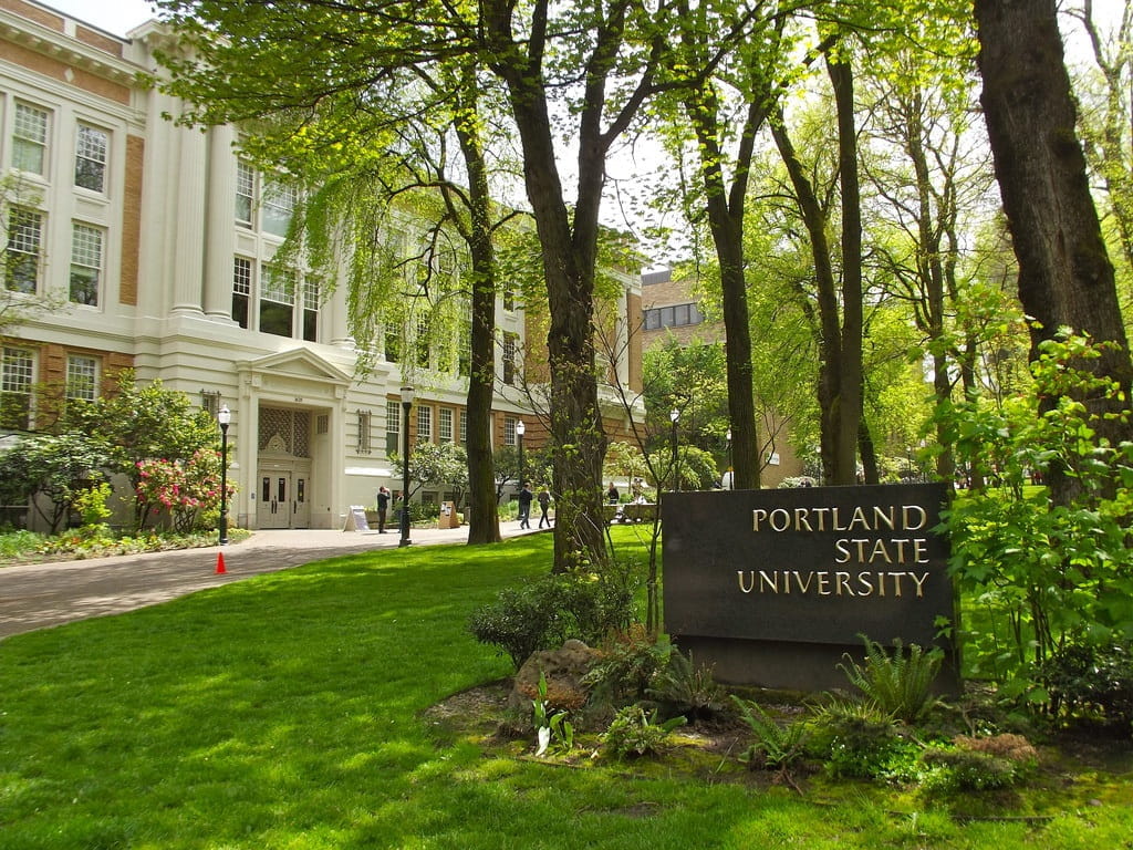 A panoramic view of the Portland State University campus in the United States